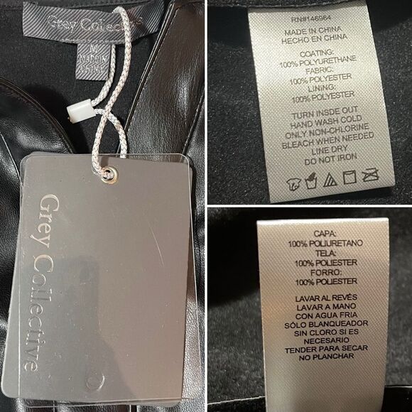 GREY COLLECTIVE Faux Leather Mini Dress Black Fit and Flare Ruffle Smocked M NWT - Picture 12 of 13